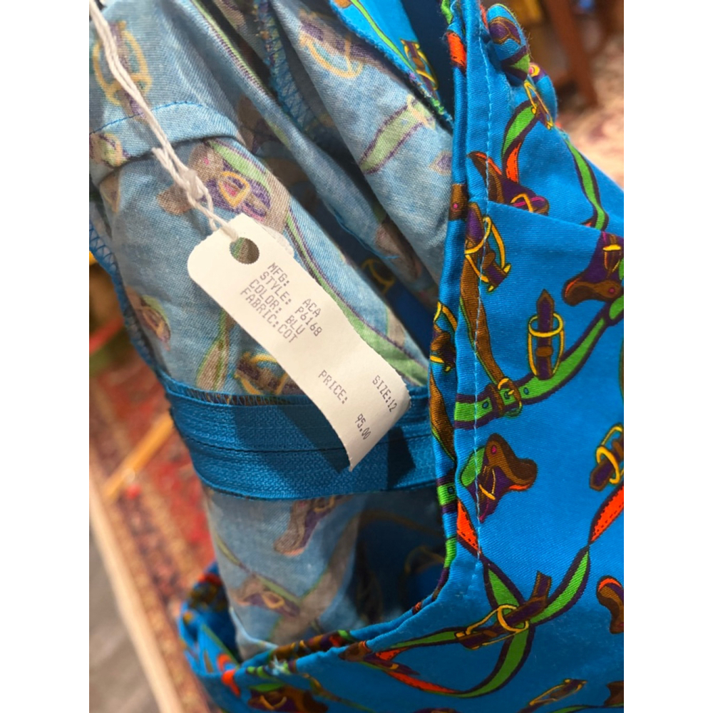 New Vintage USA Carriage Trade Blue Horse Equestrian Print Cotton Midi Skirt - Picture 7 of 7